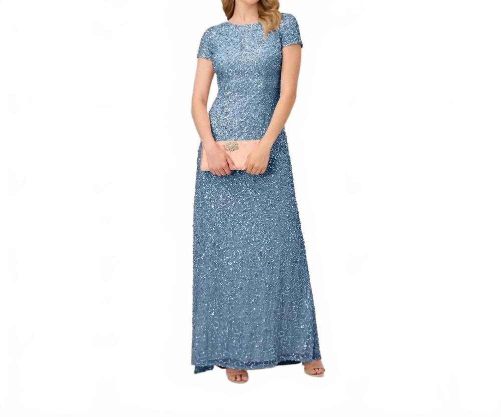 NEW ADRIANNA PAPELL women's scoop back sequin gown in nile blue